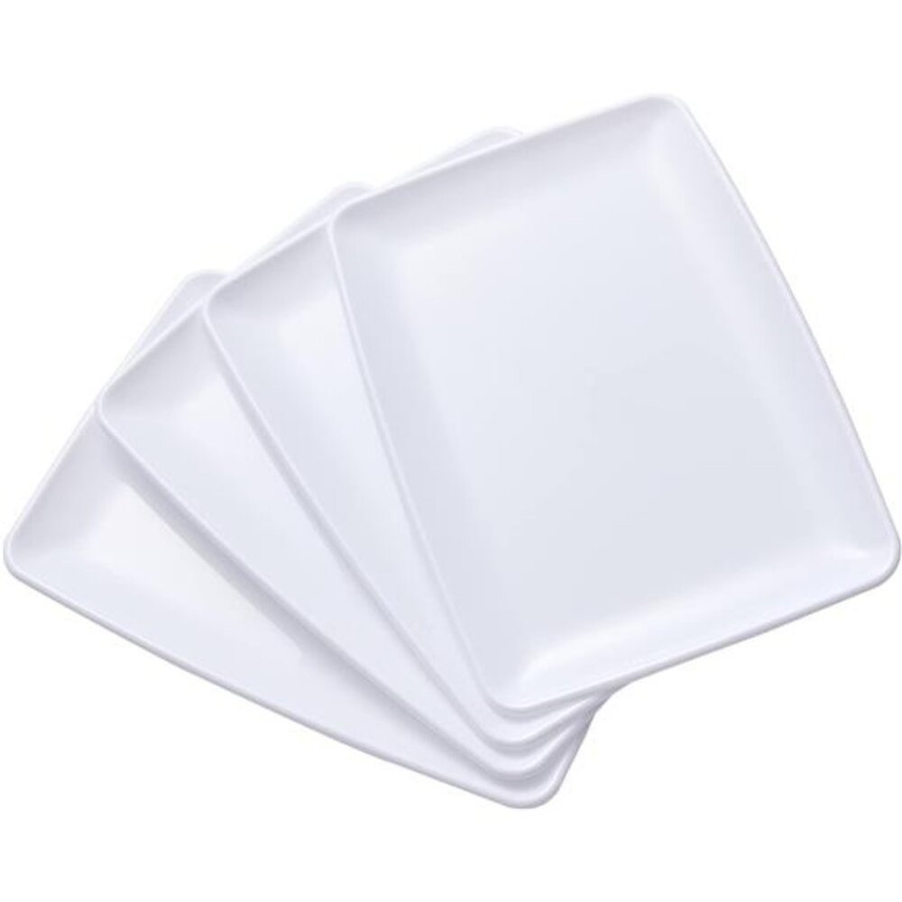 White Plastic Serving Trays 10 Pack 11x8 Heavy Duty Party Platters Reusable